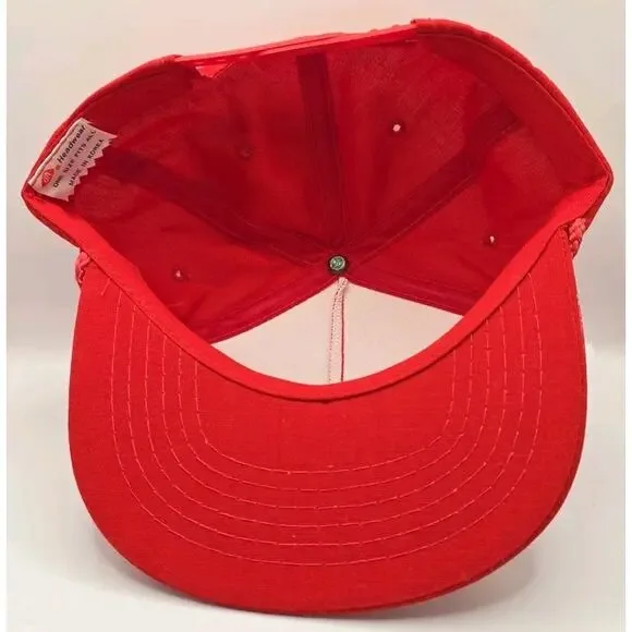 Vintage 90s Poes Fishing Lure Rope Patch Cap Logo Mesh Foam Snapback Trucker Hat - Picture 7 of 8